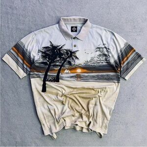Vintage 90s Tabasco All Over Print Sunset Polo Shirt